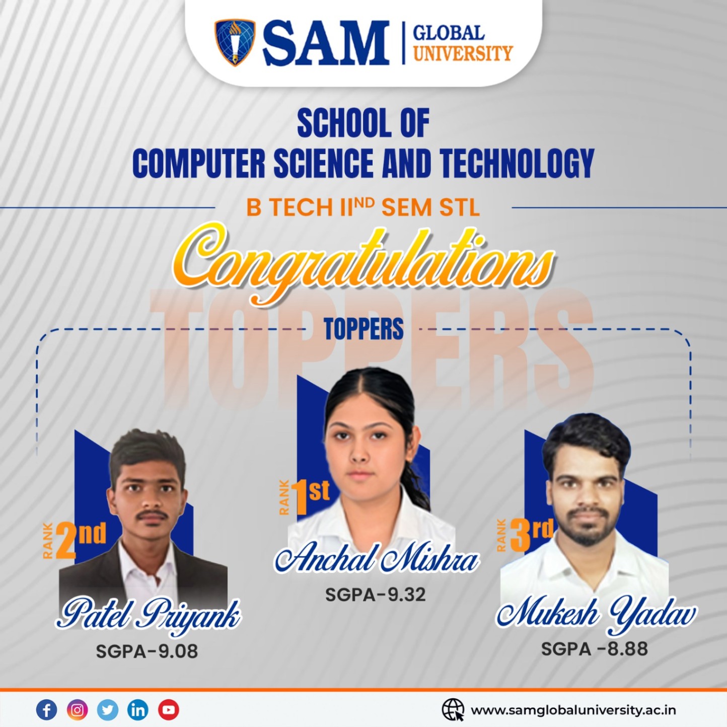 Congratulations to the Top Performers of B Tech II Semester STL